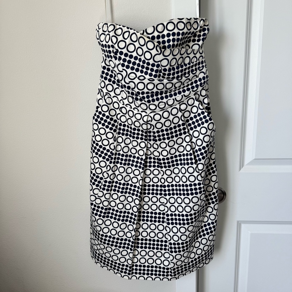 Outback Red Strapless Navy and White Dress Size 8 Circles Polka Dots Pockets